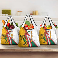 Lithuania Flag Colors Grocery Bag with Vytis Knight Design and Bold Lightning Motif - Wonder Print Shop