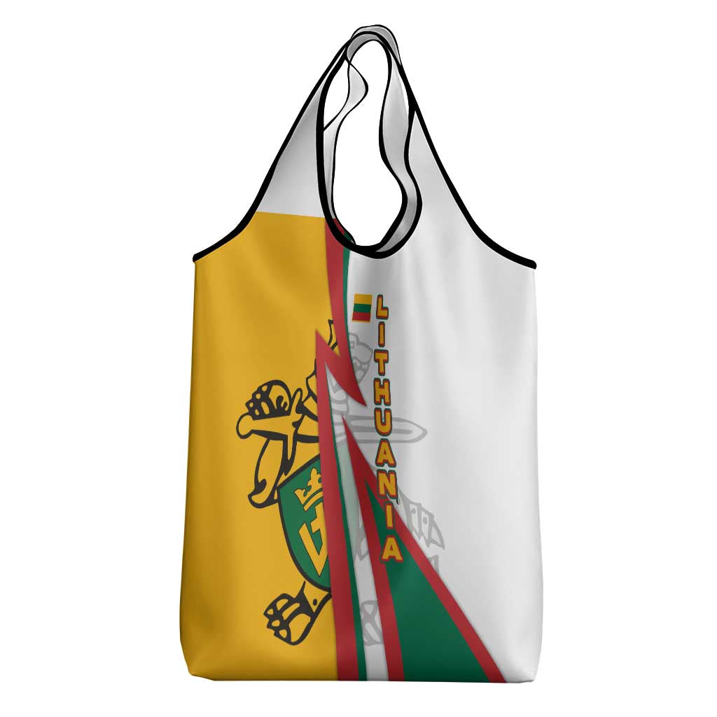 Lithuania Flag Colors Grocery Bag with Vytis Knight Design and Bold Lightning Motif - Wonder Print Shop