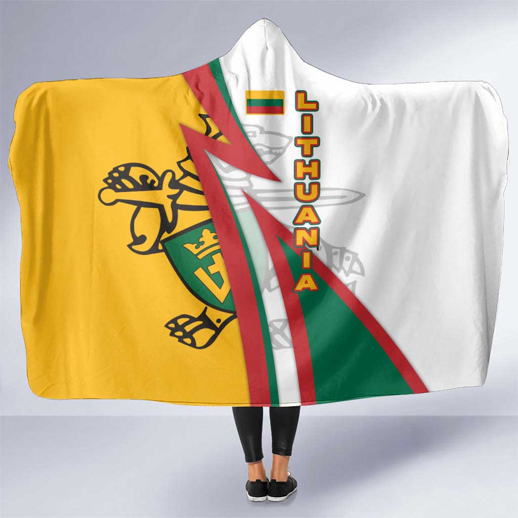 Lithuania Flag Colors Hooded Blanket with Vytis Knight Design and Bold Lightning Motif - Wonder Print Shop