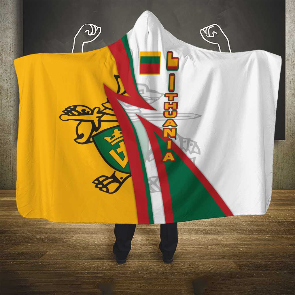 Lithuania Flag Colors Hooded Blanket with Vytis Knight Design and Bold Lightning Motif - Wonder Print Shop