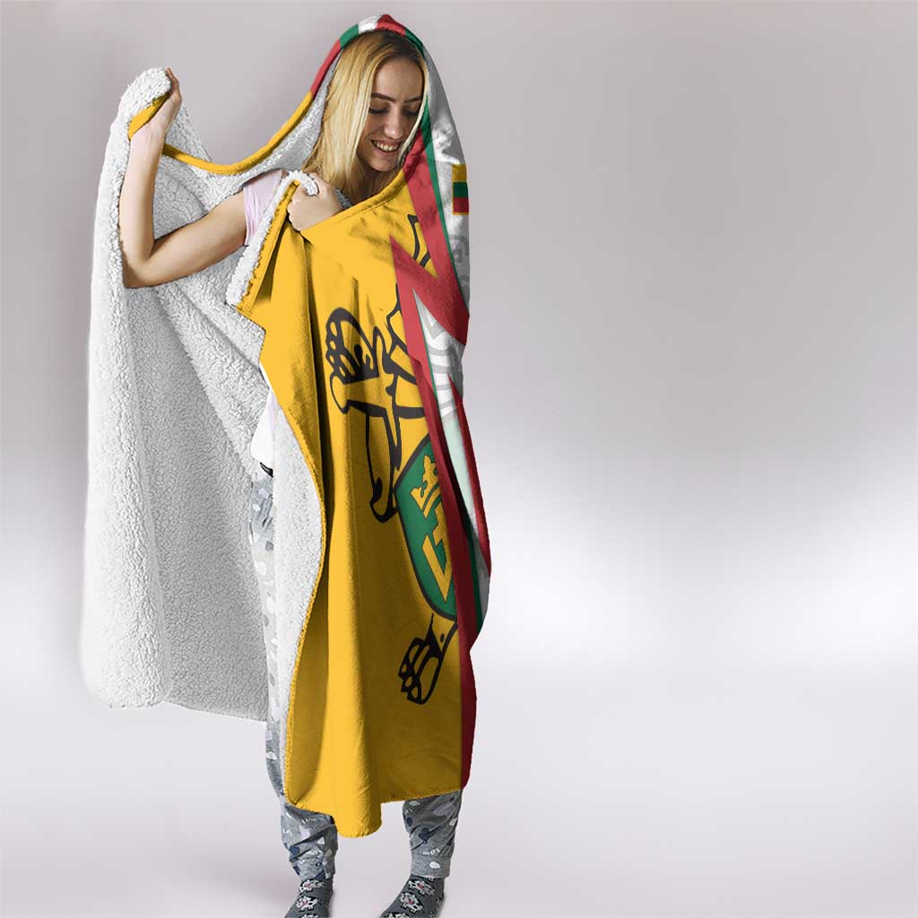Lithuania Flag Colors Hooded Blanket with Vytis Knight Design and Bold Lightning Motif - Wonder Print Shop