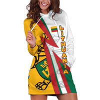 Lithuania Flag Colors Hoodie Dress with Vytis Knight Design and Bold Lightning Motif - Wonder Print Shop