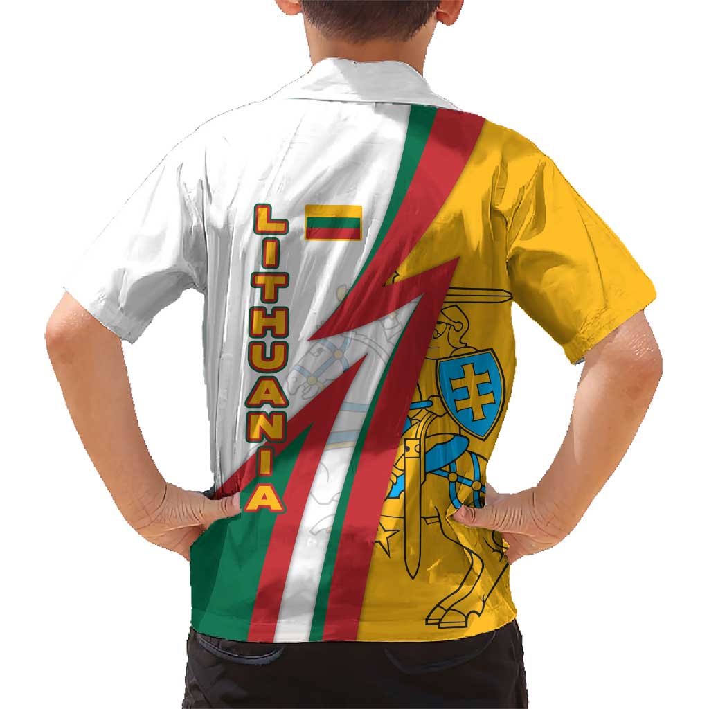 Lithuania Flag Colors Kid Hawaiian Shirt with Vytis Knight Design and Bold Lightning Motif - Wonder Print Shop