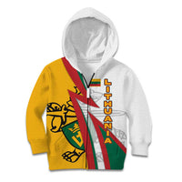 Lithuania Flag Colors Kid Hoodie with Vytis Knight Design and Bold Lightning Motif - Wonder Print Shop
