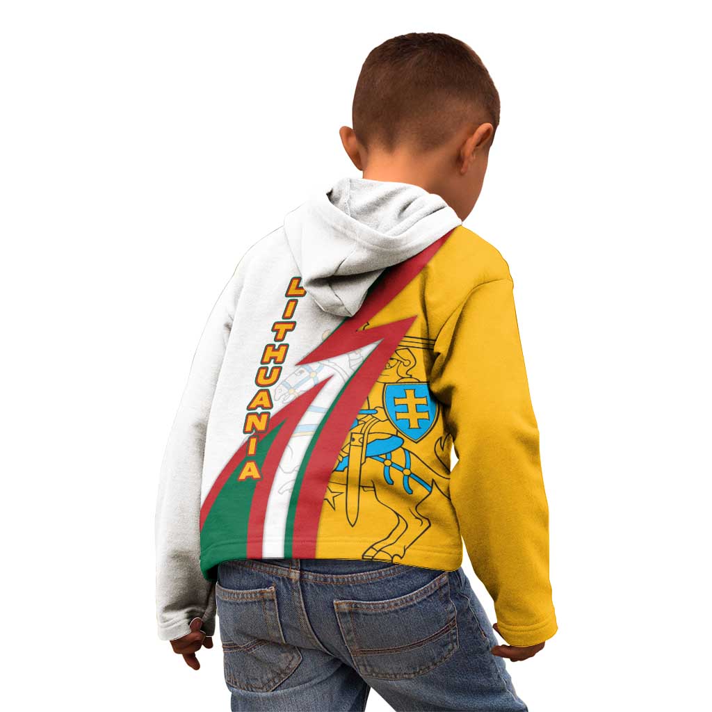 Lithuania Flag Colors Kid Hoodie with Vytis Knight Design and Bold Lightning Motif - Wonder Print Shop