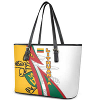 Lithuania Flag Colors Leather Tote Bag with Vytis Knight Design and Bold Lightning Motif - Wonder Print Shop