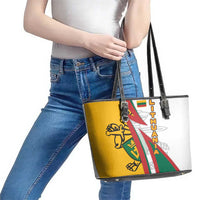 Lithuania Flag Colors Leather Tote Bag with Vytis Knight Design and Bold Lightning Motif - Wonder Print Shop