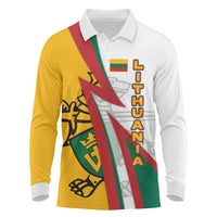 Lithuania Flag Colors Long Sleeve Polo Shirt with Vytis Knight Design and Bold Lightning Motif - Wonder Print Shop