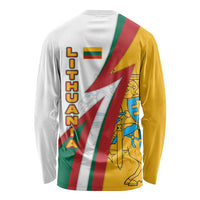 Lithuania Flag Colors Long Sleeve Shirt with Vytis Knight Design and Bold Lightning Motif - Wonder Print Shop