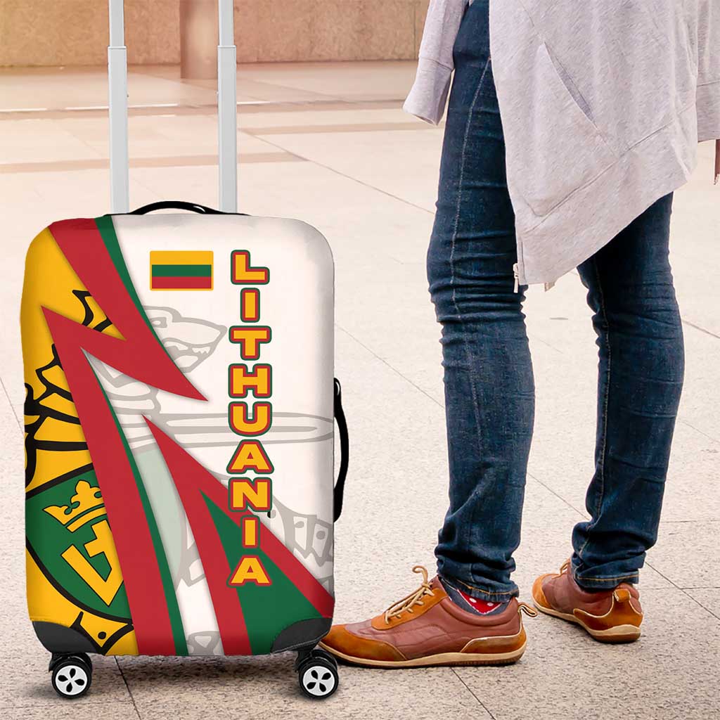 Lithuania Flag Colors Luggage Cover with Vytis Knight Design and Bold Lightning Motif - Wonder Print Shop