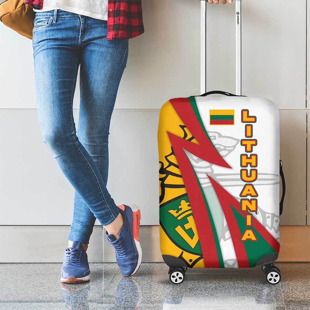 Lithuania Flag Colors Luggage Cover with Vytis Knight Design and Bold Lightning Motif - Wonder Print Shop