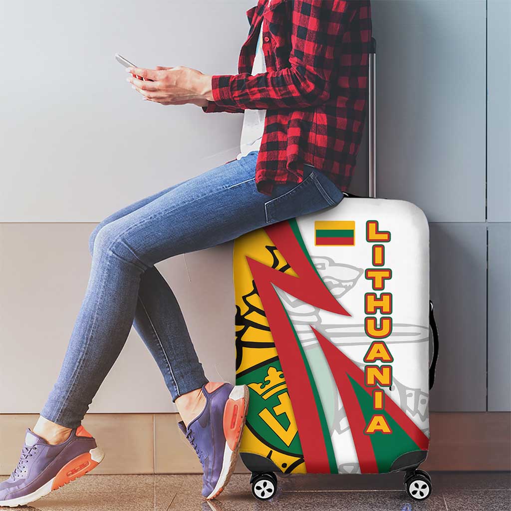 Lithuania Flag Colors Luggage Cover with Vytis Knight Design and Bold Lightning Motif - Wonder Print Shop