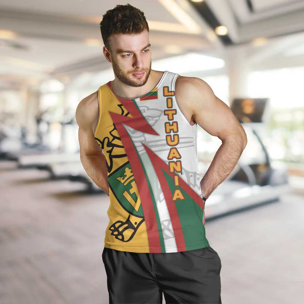 Lithuania Flag Colors Men Tank Top with Vytis Knight Design and Bold Lightning Motif - Wonder Print Shop