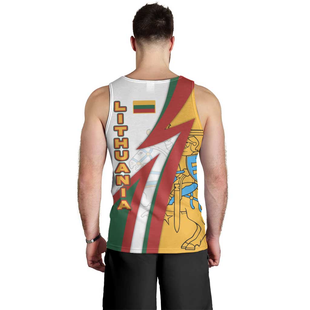 Lithuania Flag Colors Men Tank Top with Vytis Knight Design and Bold Lightning Motif - Wonder Print Shop