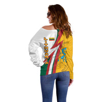 Lithuania Flag Colors Off Shoulder Sweater with Vytis Knight Design and Bold Lightning Motif - Wonder Print Shop