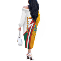 Lithuania Flag Colors Off The Shoulder Long Sleeve Dress with Vytis Knight Design and Bold Lightning Motif - Wonder Print Shop