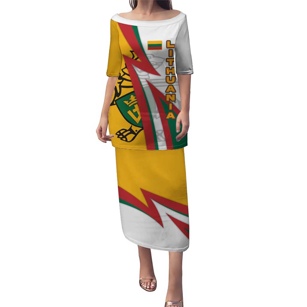 Lithuania Flag Colors Puletasi with Vytis Knight Design and Bold Lightning Motif - Wonder Print Shop