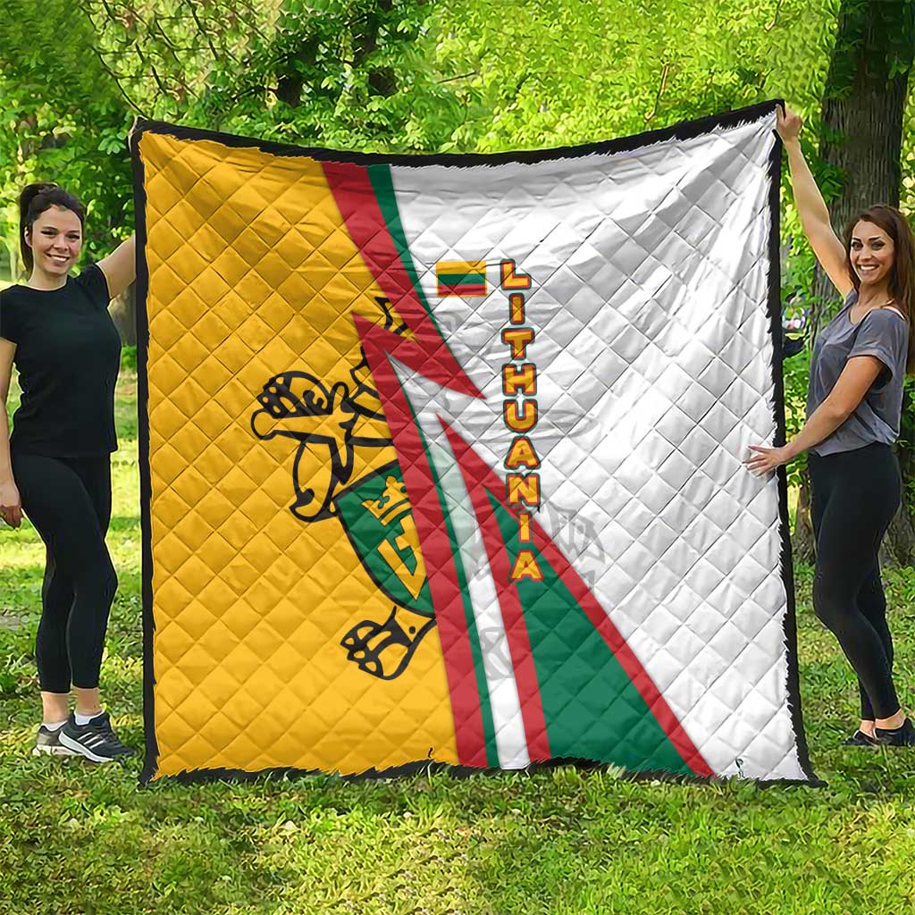 Lithuania Flag Colors Quilt with Vytis Knight Design and Bold Lightning Motif - Wonder Print Shop