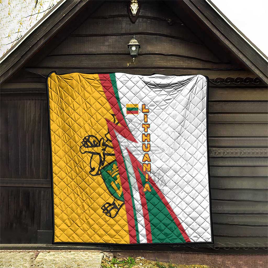 Lithuania Flag Colors Quilt with Vytis Knight Design and Bold Lightning Motif - Wonder Print Shop