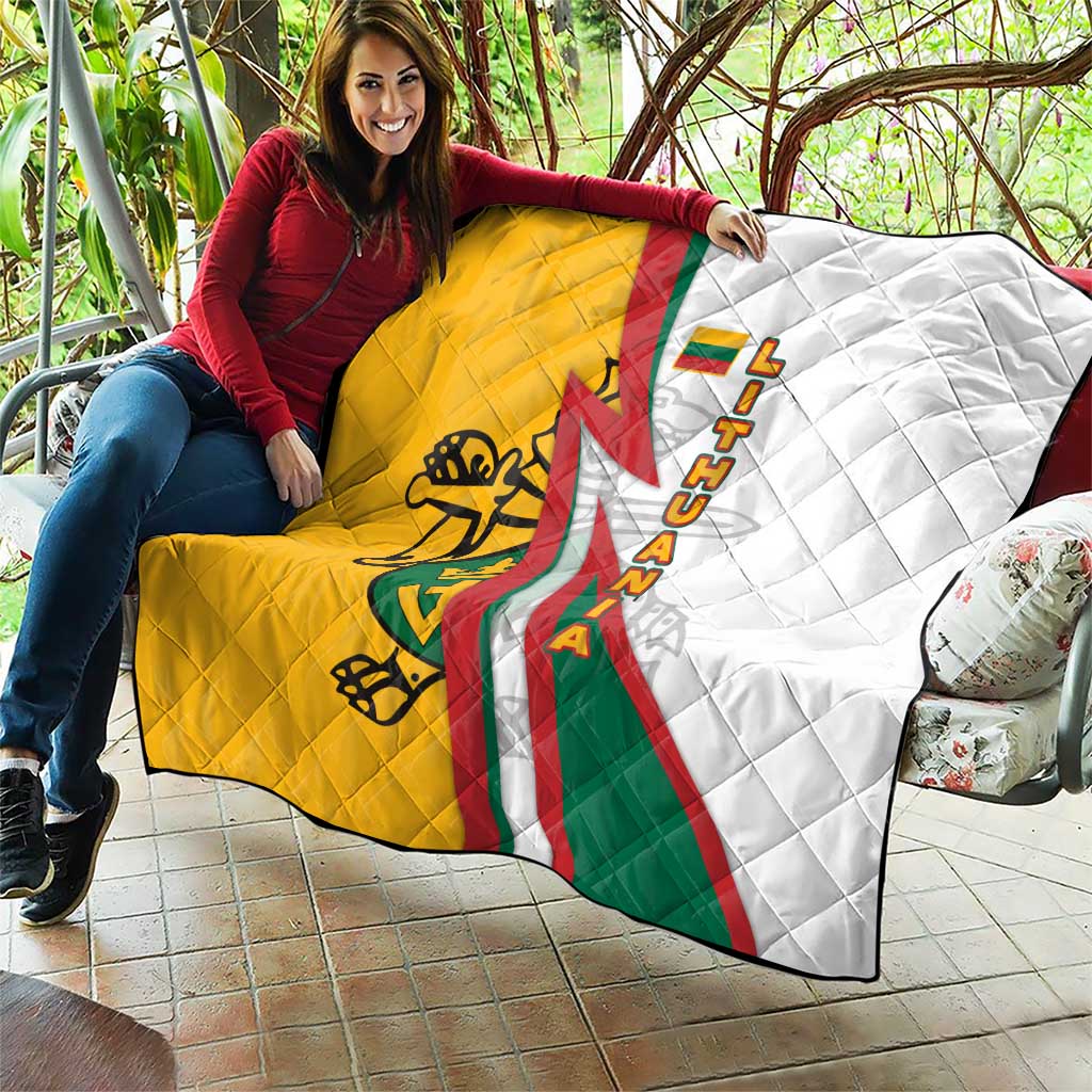 Lithuania Flag Colors Quilt with Vytis Knight Design and Bold Lightning Motif - Wonder Print Shop