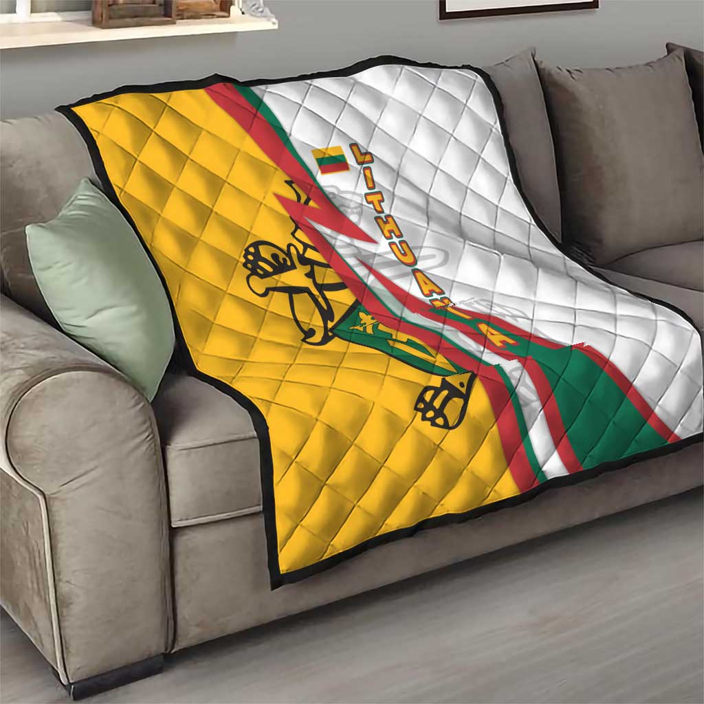 Lithuania Flag Colors Quilt with Vytis Knight Design and Bold Lightning Motif - Wonder Print Shop