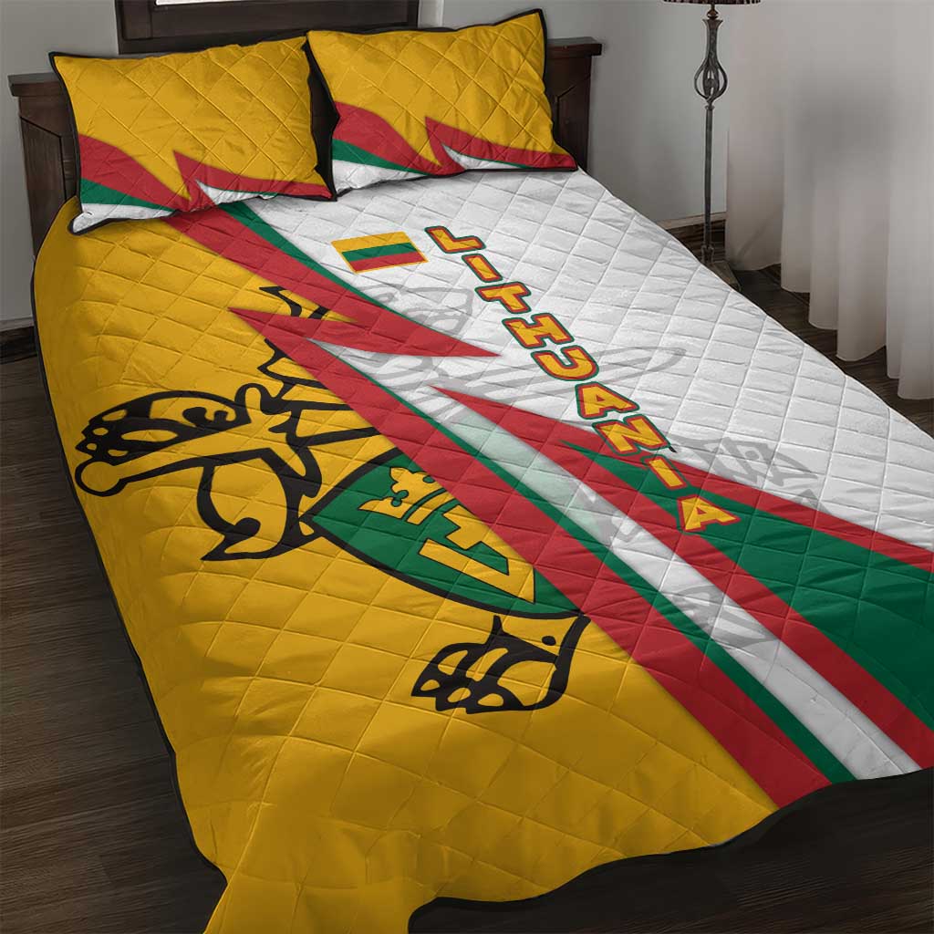 Lithuania Flag Colors Quilt Bed Set with Vytis Knight Design and Bold Lightning Motif - Wonder Print Shop