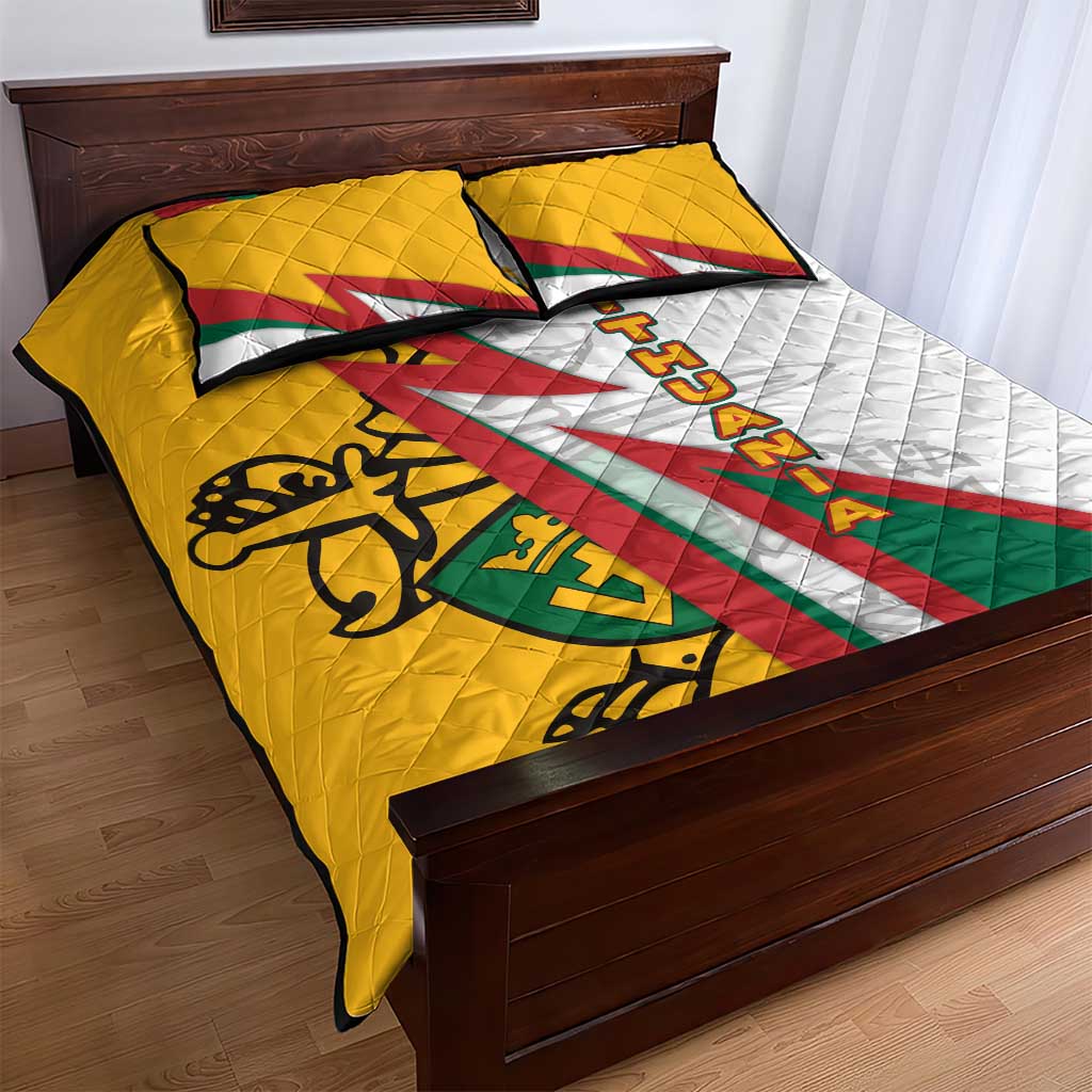 Lithuania Flag Colors Quilt Bed Set with Vytis Knight Design and Bold Lightning Motif - Wonder Print Shop