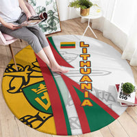 Lithuania Flag Colors Round Carpet with Vytis Knight Design and Bold Lightning Motif - Wonder Print Shop