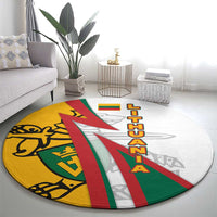 Lithuania Flag Colors Round Carpet with Vytis Knight Design and Bold Lightning Motif - Wonder Print Shop