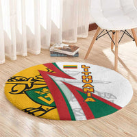 Lithuania Flag Colors Round Carpet with Vytis Knight Design and Bold Lightning Motif - Wonder Print Shop