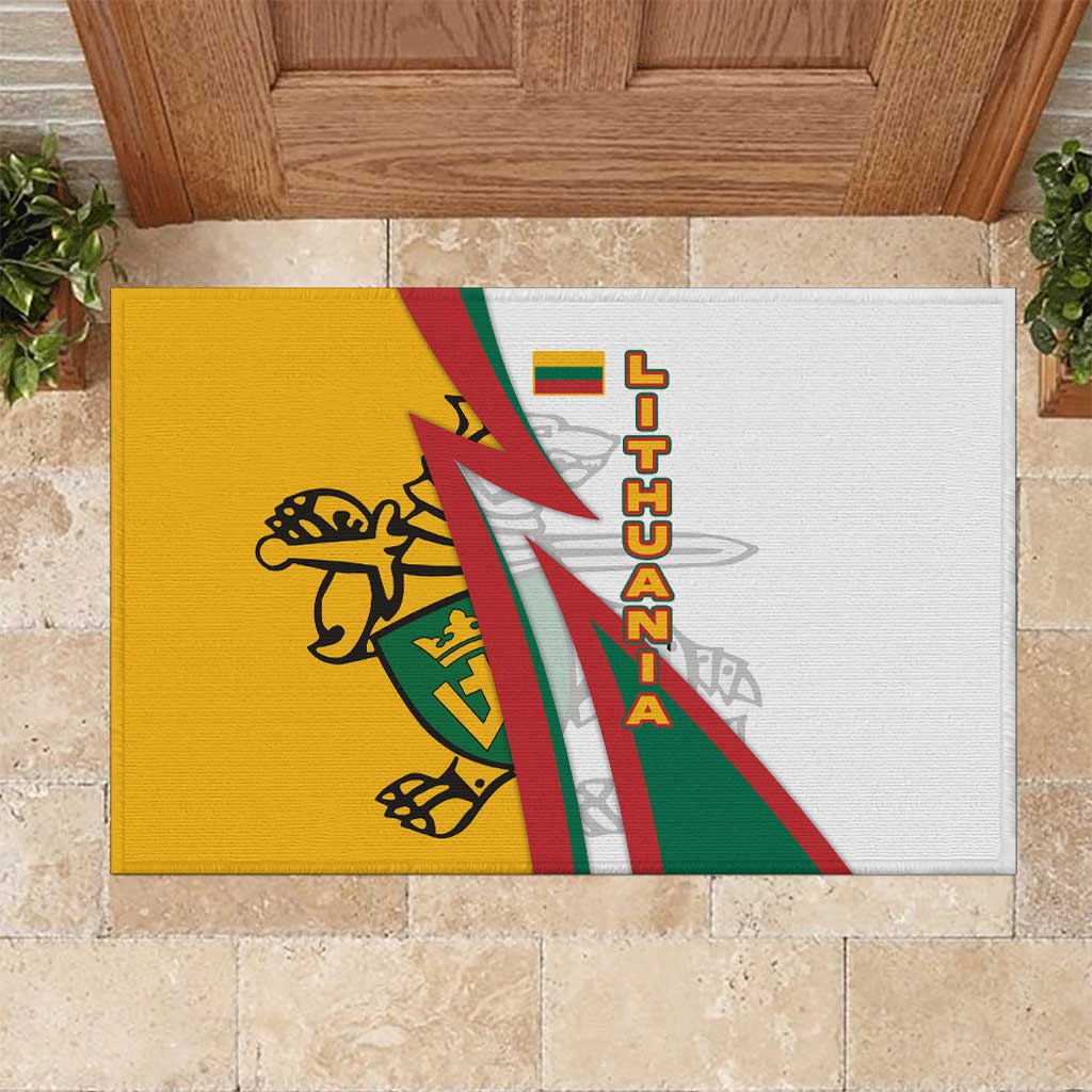 Lithuania Flag Colors Rubber Doormat with Vytis Knight Design and Bold Lightning Motif - Wonder Print Shop
