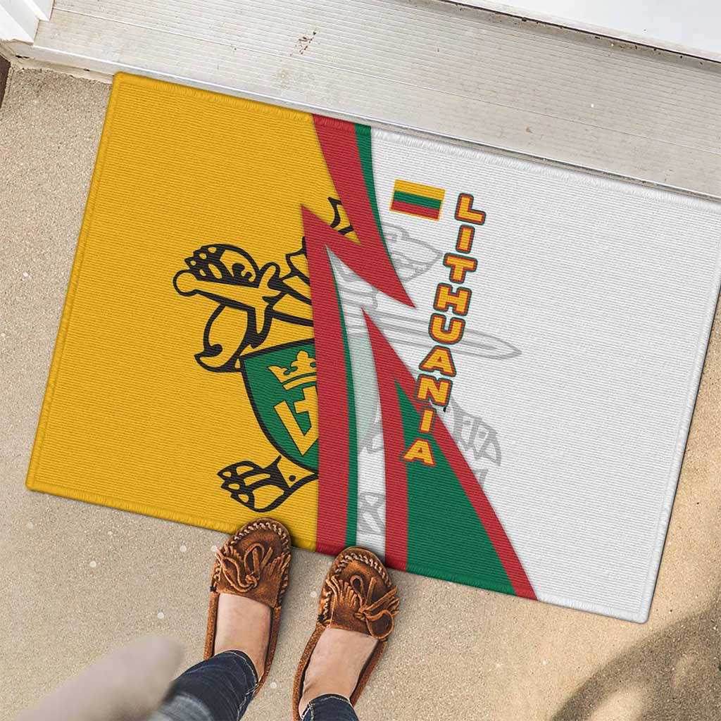 Lithuania Flag Colors Rubber Doormat with Vytis Knight Design and Bold Lightning Motif - Wonder Print Shop