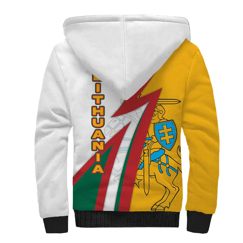 Lithuania Flag Colors Sherpa Hoodie with Vytis Knight Design and Bold Lightning Motif - Wonder Print Shop