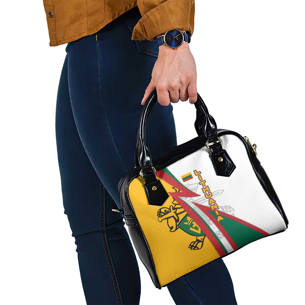 Lithuania Flag Colors Shoulder Handbag with Vytis Knight Design and Bold Lightning Motif - Wonder Print Shop
