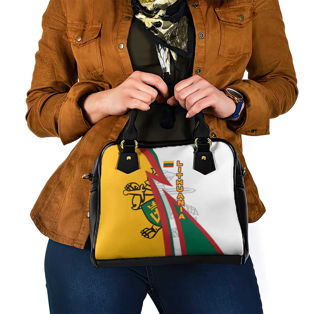 Lithuania Flag Colors Shoulder Handbag with Vytis Knight Design and Bold Lightning Motif - Wonder Print Shop