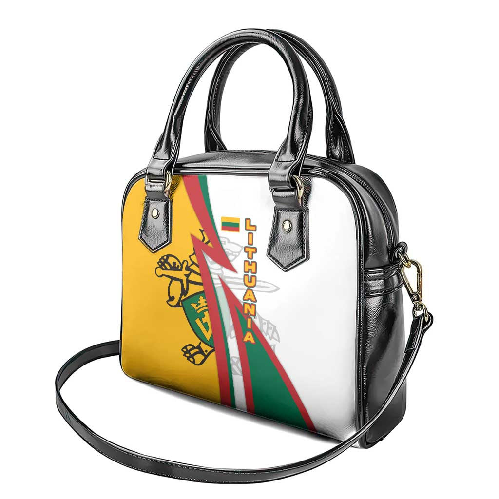 Lithuania Flag Colors Shoulder Handbag with Vytis Knight Design and Bold Lightning Motif - Wonder Print Shop