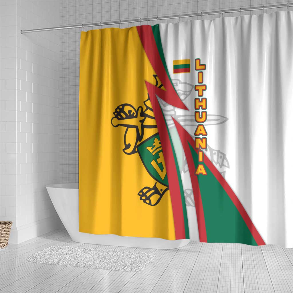 Lithuania Flag Colors Shower Curtain with Vytis Knight Design and Bold Lightning Motif - Wonder Print Shop