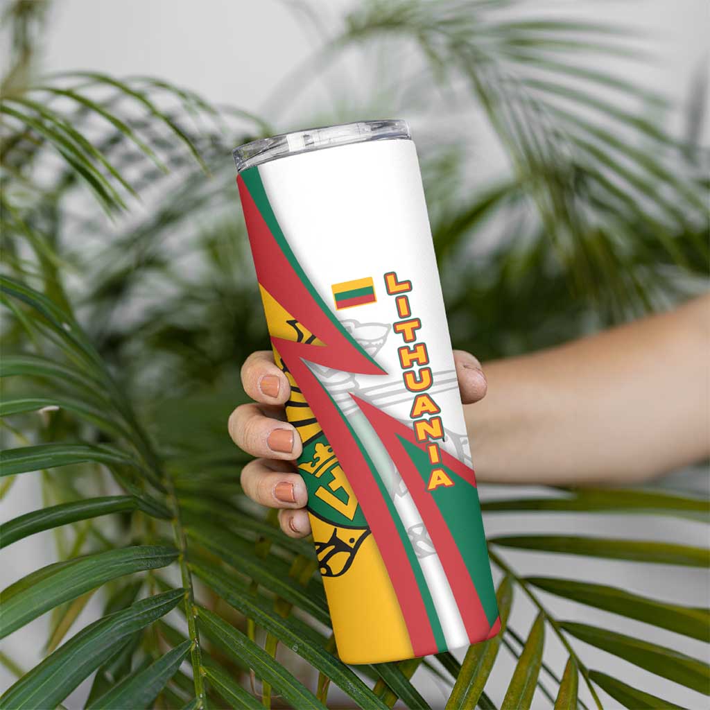 Lithuania Flag Colors Skinny Tumbler with Vytis Knight Design and Bold Lightning Motif - Wonder Print Shop