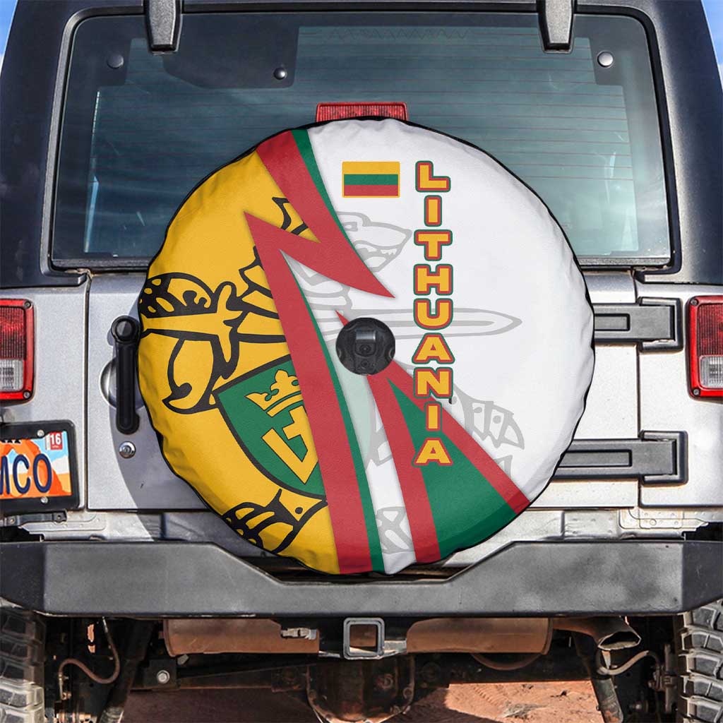 Lithuania Flag Colors Spare Tire Cover with Vytis Knight Design and Bold Lightning Motif - Wonder Print Shop