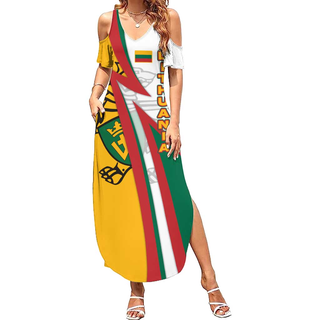 Lithuania Flag Colors Summer Maxi Dress with Vytis Knight Design and Bold Lightning Motif - Wonder Print Shop