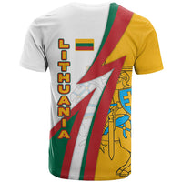 Lithuania Flag Colors T Shirt with Vytis Knight Design and Bold Lightning Motif - Wonder Print Shop