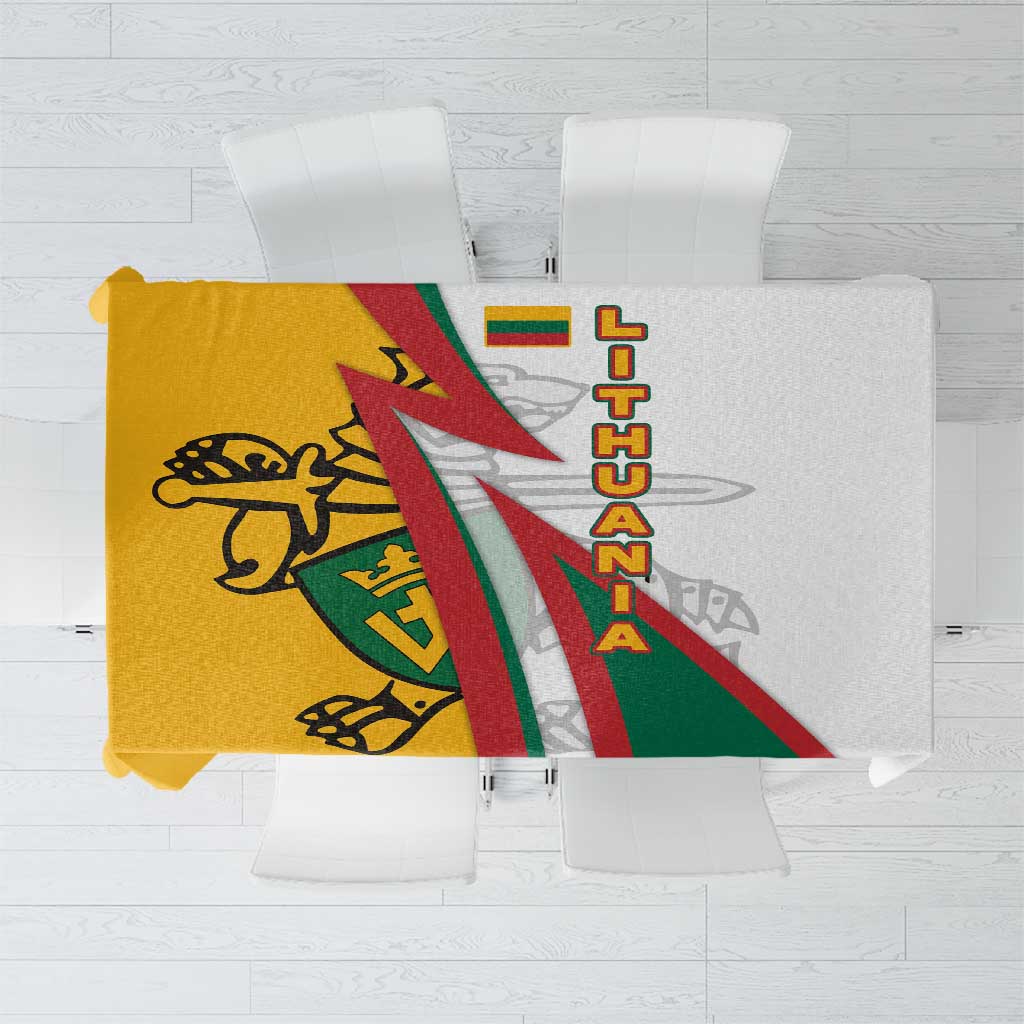 Lithuania Flag Colors Tablecloth with Vytis Knight Design and Bold Lightning Motif - Wonder Print Shop