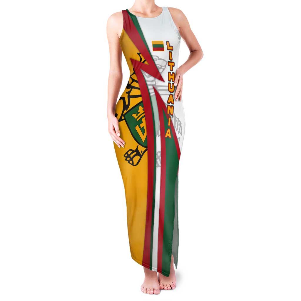 Lithuania Flag Colors Tank Maxi Dress with Vytis Knight Design and Bold Lightning Motif - Wonder Print Shop