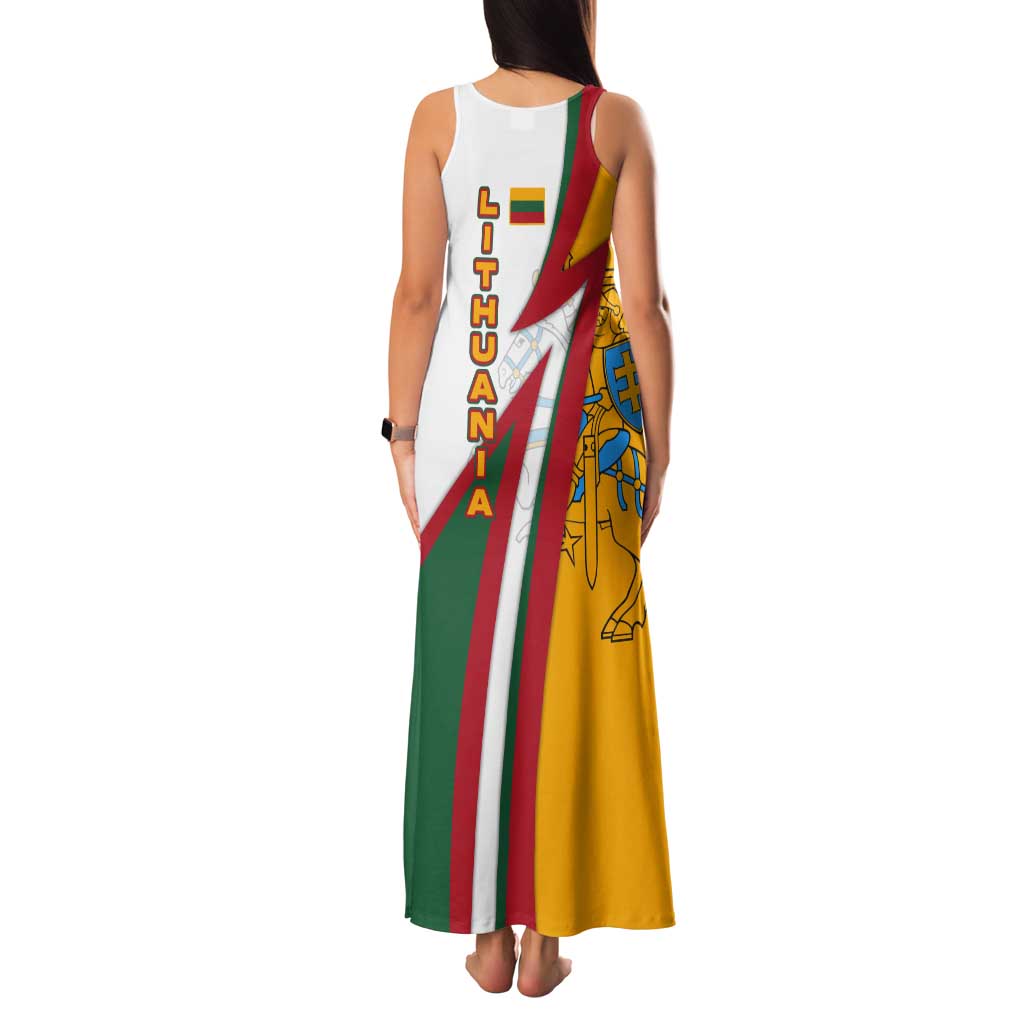 Lithuania Flag Colors Tank Maxi Dress with Vytis Knight Design and Bold Lightning Motif - Wonder Print Shop