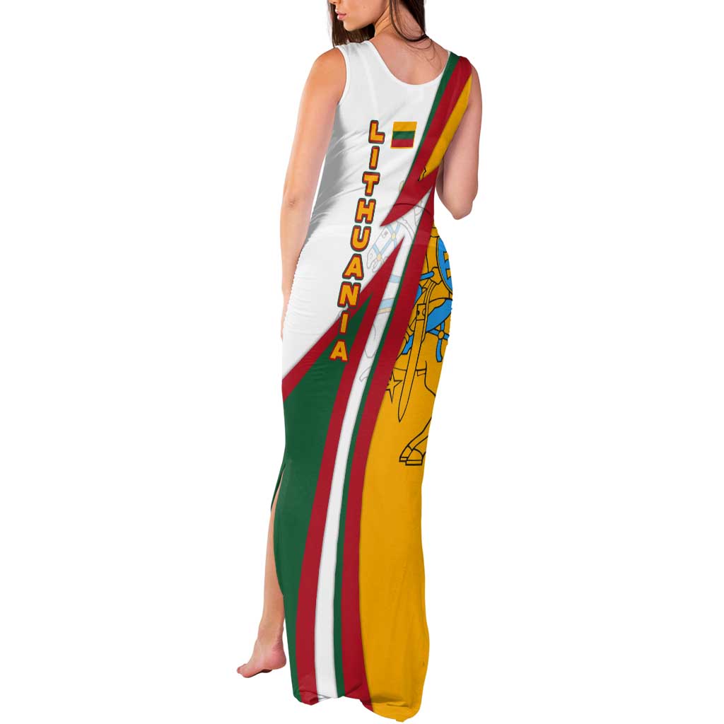 Lithuania Flag Colors Tank Maxi Dress with Vytis Knight Design and Bold Lightning Motif - Wonder Print Shop