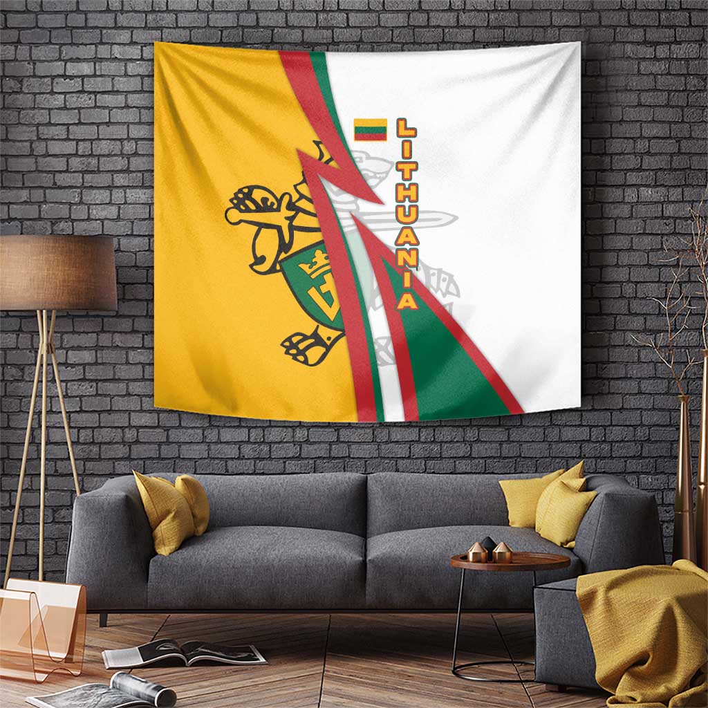 Lithuania Flag Colors Tapestry with Vytis Knight Design and Bold Lightning Motif - Wonder Print Shop