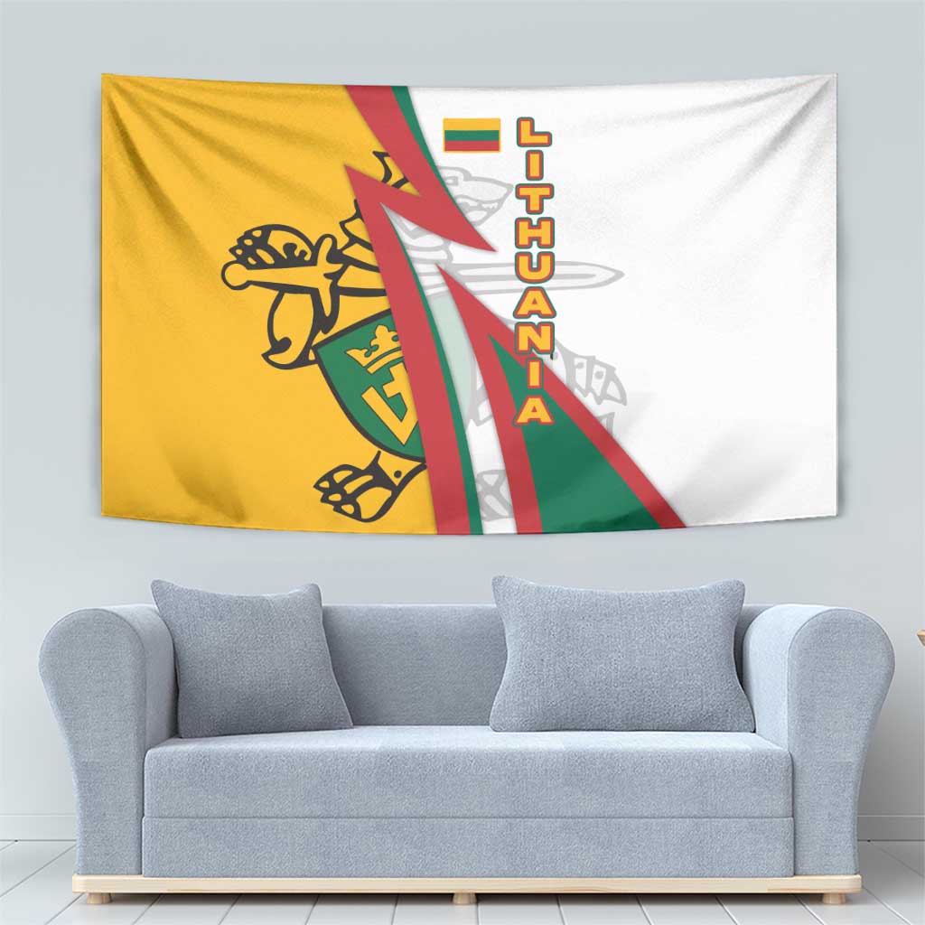 Lithuania Flag Colors Tapestry with Vytis Knight Design and Bold Lightning Motif - Wonder Print Shop