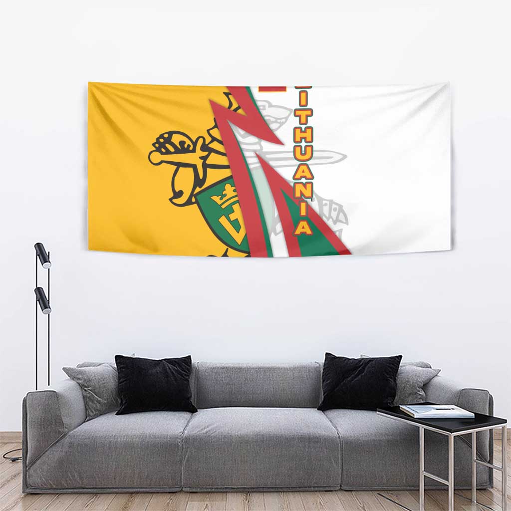 Lithuania Flag Colors Tapestry with Vytis Knight Design and Bold Lightning Motif - Wonder Print Shop