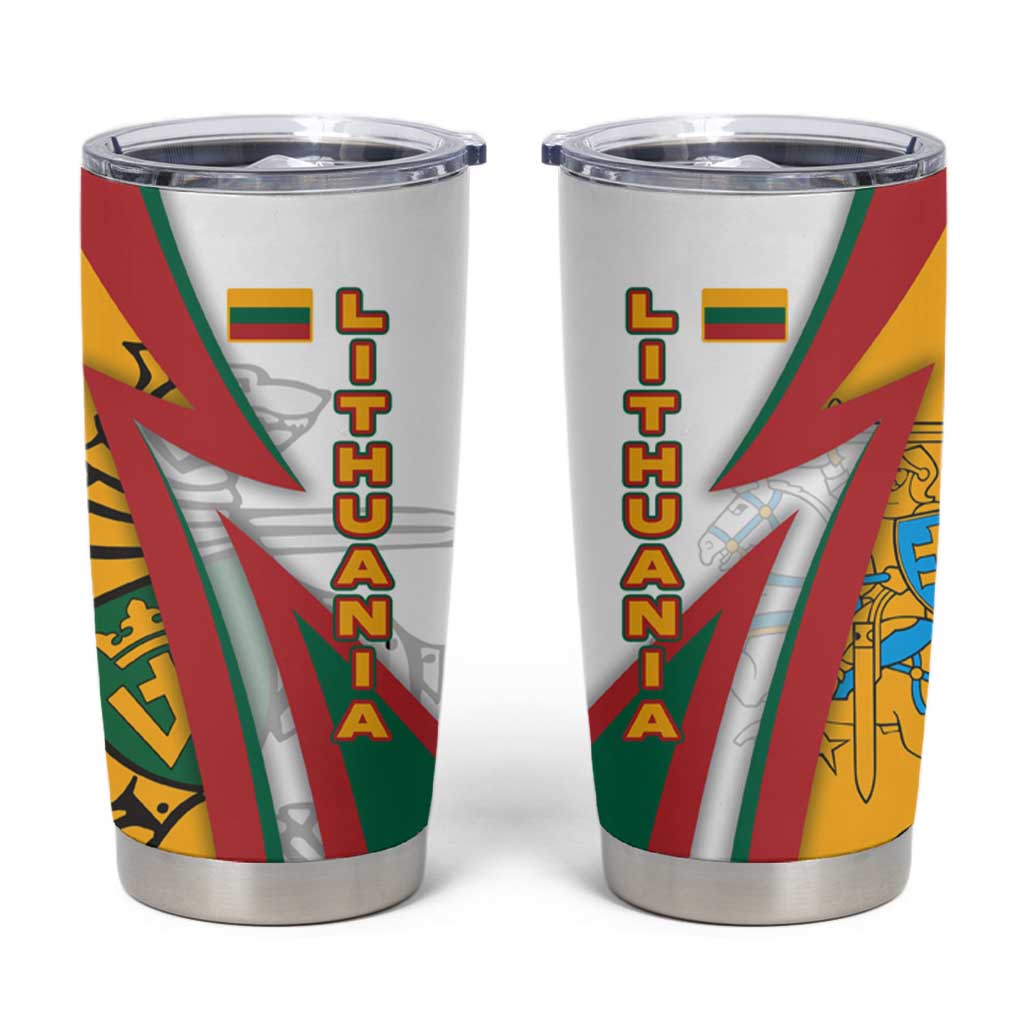 Lithuania Flag Colors Tumbler Cup with Vytis Knight Design and Bold Lightning Motif - Wonder Print Shop