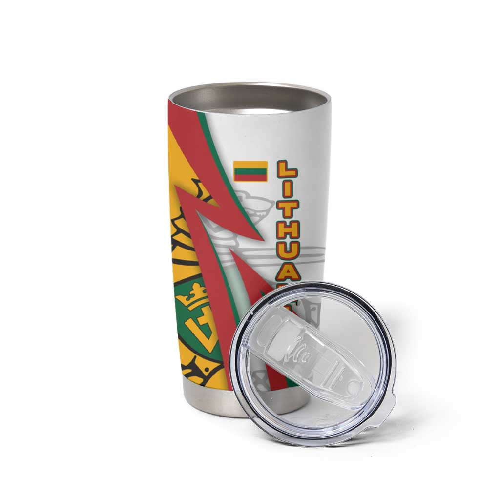 Lithuania Flag Colors Tumbler Cup with Vytis Knight Design and Bold Lightning Motif - Wonder Print Shop